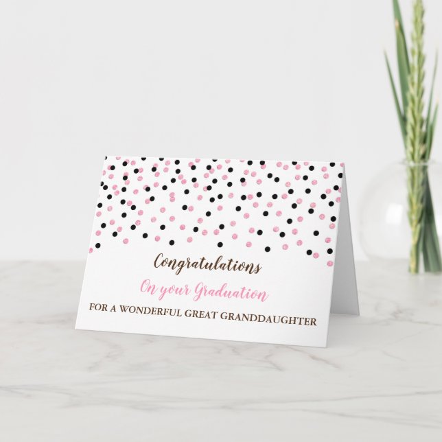 Pink Black Great Granddaughter Graduation Card (Front)