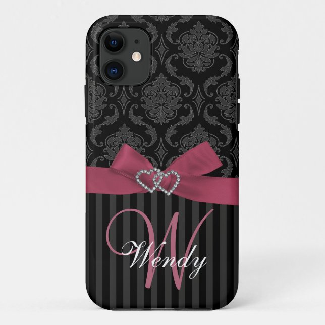 Pink Black Grey Damask Stripes iPhone 5 Case (Back)