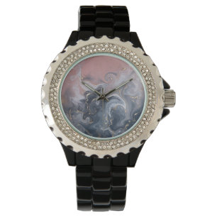 Pink Black Grey Decorative Watercolor Marble Watch