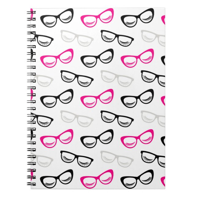 Pink, Black & Grey Glasses & Lashes Notebook (Front)