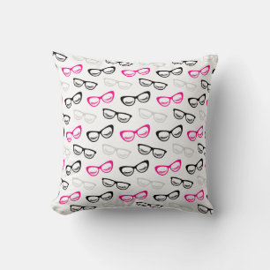 Pink, Black & Grey Glasses & Lashes Throw Pillow