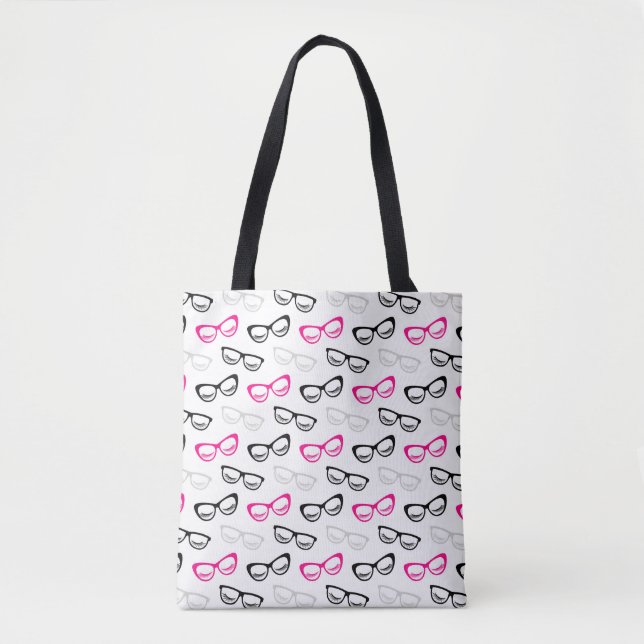 Pink, Black & Grey Glasses & Lashes Tote Bag (Front)