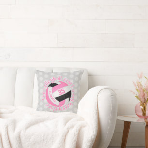 pink black grey volleyball court is my happy place throw pillow