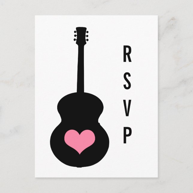 Pink/Black Guitar Heart RSVP Postcard (Front)