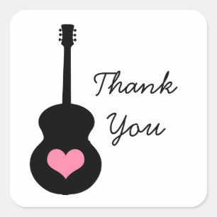 Pink/Black Guitar Heart Thank You Stickers