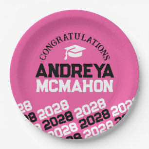 Pink & Black Half Repeat Grad Personalized Paper Plate