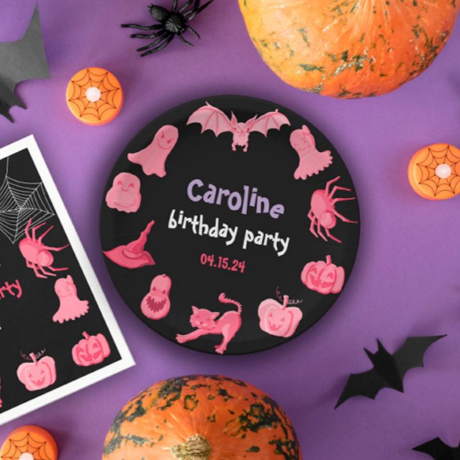 Pink black Halloween birthday party Paper Plate (Pink black Halloween birthday party Paper Plate
)