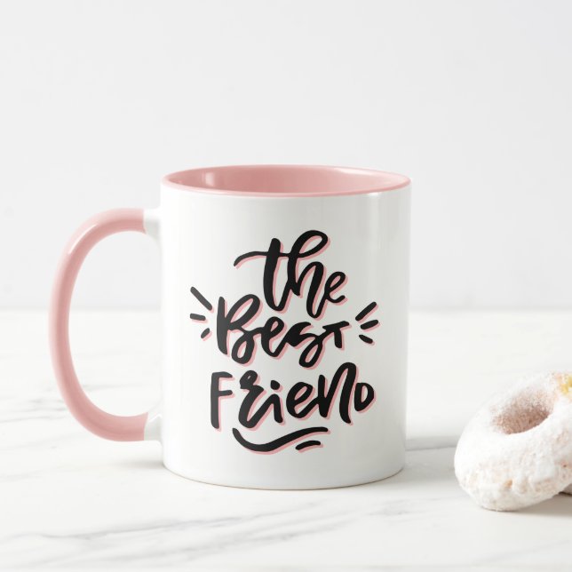 Pink & Black Hand Lettré La Meilleure Mug Ami (Avec donut)