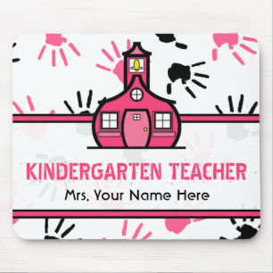 Pink & Black Handprints Kindergarten Teacher Mouse Pad