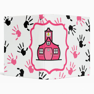 Pink & Black Handprints Large Schoolhouse Binder
