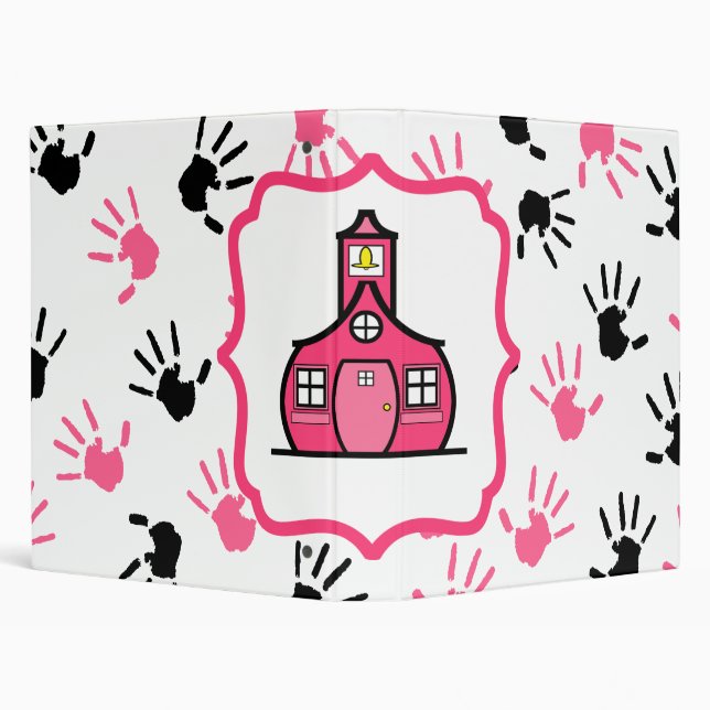 Pink & Black Handprints Large Schoolhouse Binder (Background)