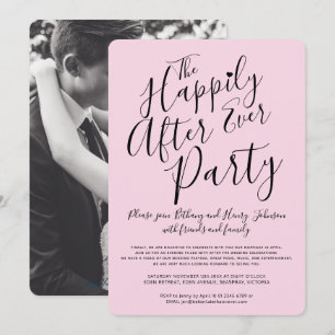 Pink black happily ever after wedding party invitation