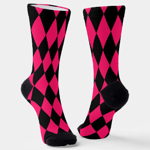 Pink Black Harlequin Diamonds Checkers Design Socks