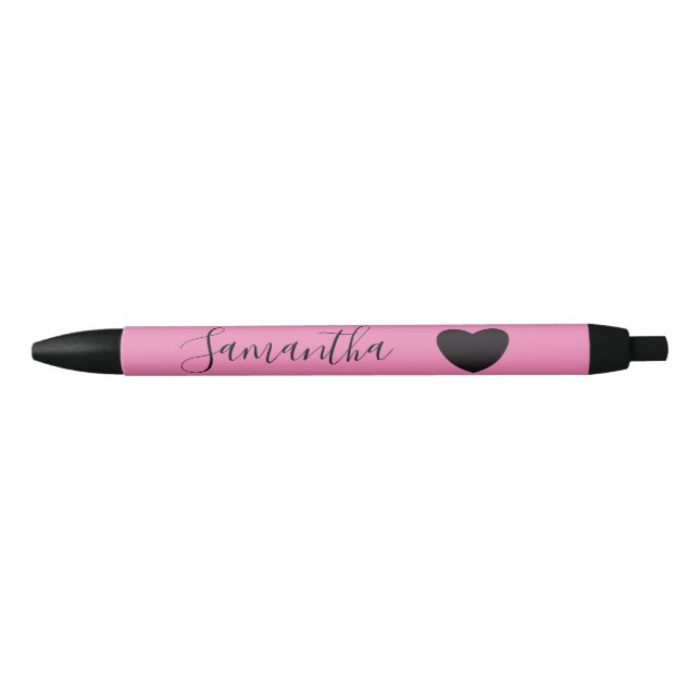 Pink Black Heart Personalized Name Black Ink Pen (Front)