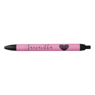 Pink Black Heart Personalized Name Ink Pen