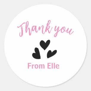 Pink black heart thank you from add name business  classic round sticker