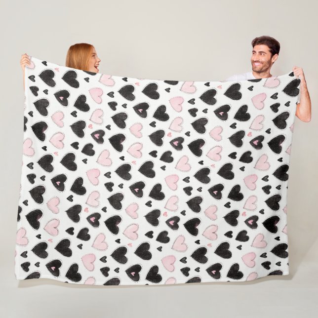 Pink Black Hearts Birthday Fleece Blanket (In Situ)