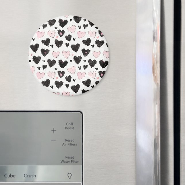 Pink Black Hearts Birthday Magnet (In Situ (Fridge))