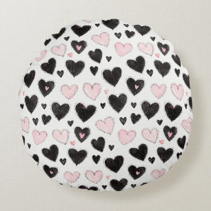 Pink Black Hearts Birthday Round Pillow