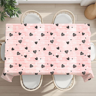 Pink Black Hearts Custom Name Cute I Love You Gift Tablecloth