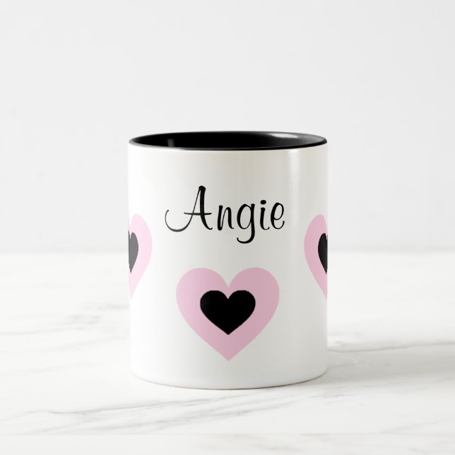 PInk & Black Hearts Customized Valentine Name Mug (Center)