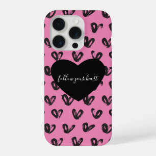 Pink Black Hearts iPhone 15 Pro Case