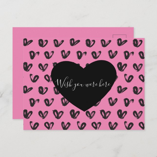 Pink Black Hearts Postcard (Front/Back)