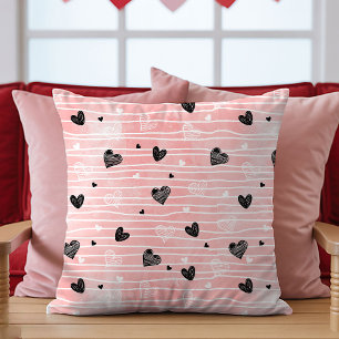 Pink Black Hearts Sketch Pillow Best Valentine’s 