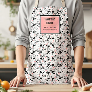Pink Black Hearts Sketch Romantic Valentine Gift Apron