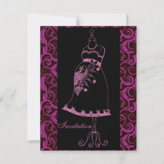 Pink Black henna baby belly shower  Invitation