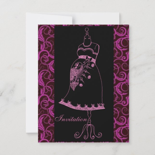 Pink Black henna bébé ventre douche Invitation (Devant)
