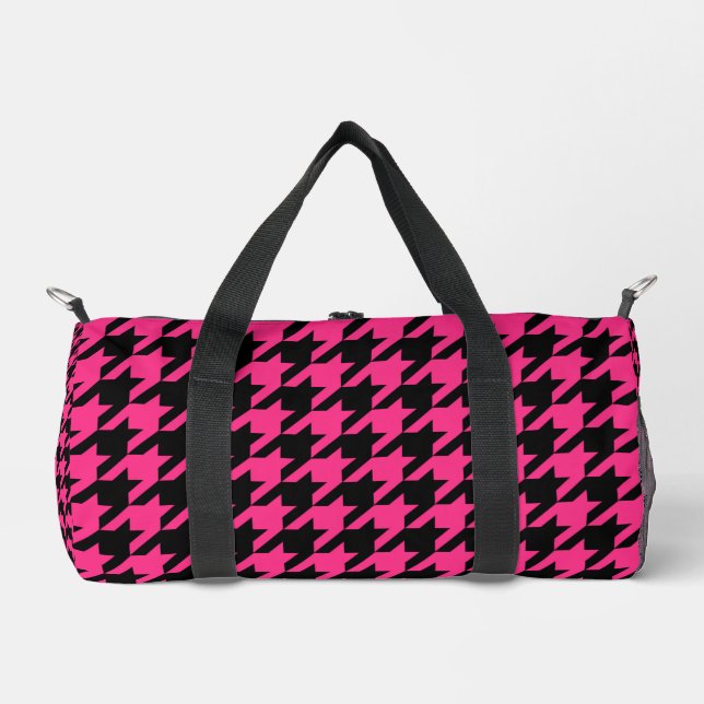 Pink Black Houndstooth Check Duffle Bag (Front)