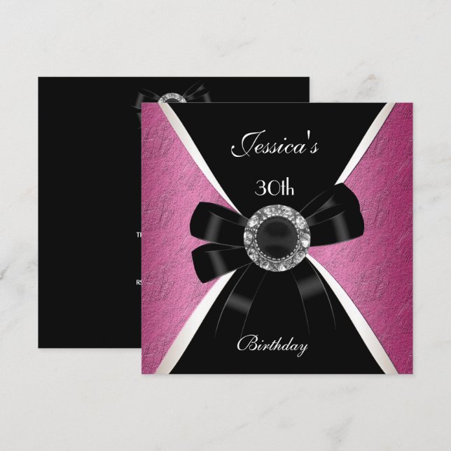 Pink Black  Invitation White 30th Birthday 2 (Front/Back)