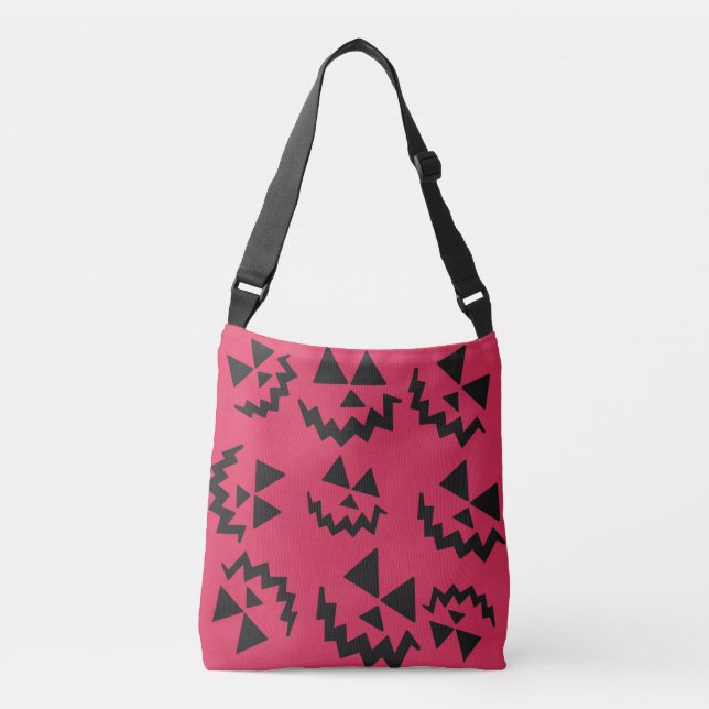Pink & black Jack o’ lantern faces Crossbody Bag (Front)
