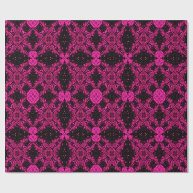Pink & Black Kaleidoscope Fractal Pattern Wrapping Paper (Flat)