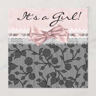 Pink Black Lace Pink Black Baby Girl Shower Invitation