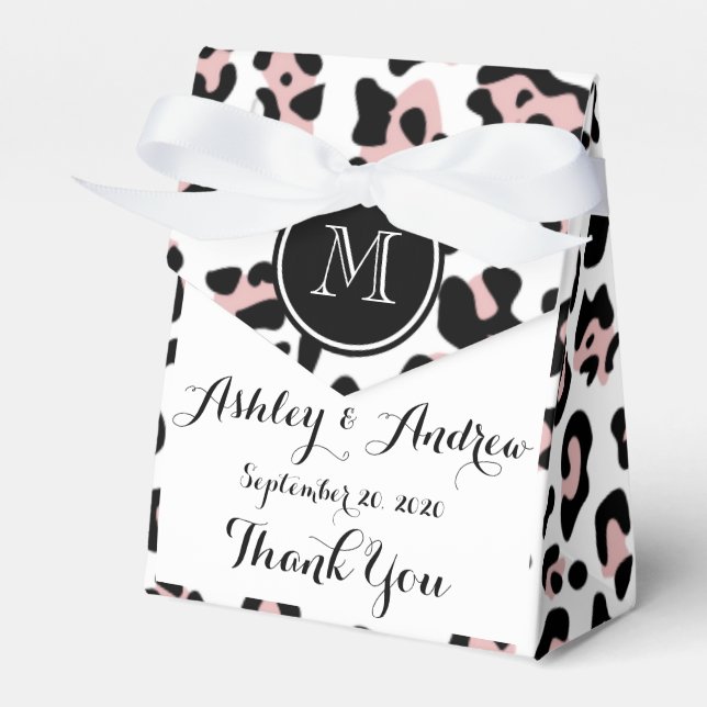 Pink Black Leopard Animal Print with Monogram Favor Box (Front Side)