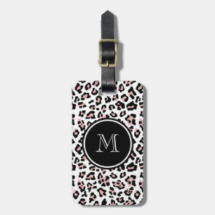 Pink Black Leopard Animal Print with Monogram Luggage Tag
