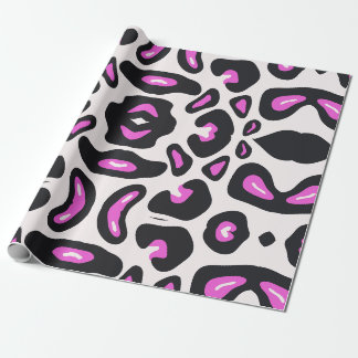 Pink Black Leopard Animal Print Wrapping Paper