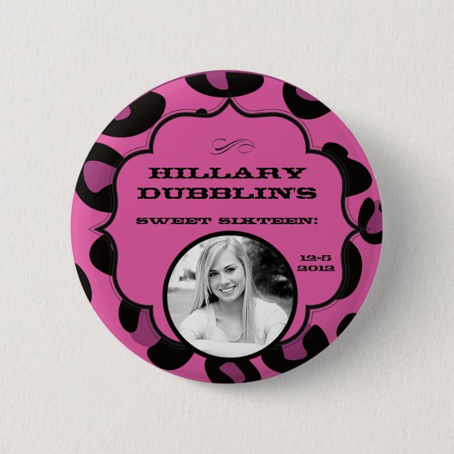 Pink Black Leopard Cheetah Print Photo Button (Front)