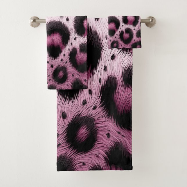 Pink & Black Leopard Fur Animal Print Spots  Bath Towel Set (Insitu)