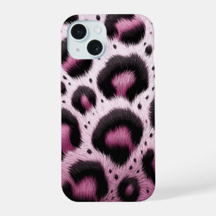 Pink & Black Leopard Fur Animal Print Spots  iPhone 15 Case