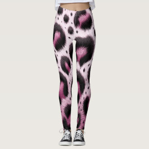 Pink & Black Leopard Fur Animal Print Spots  Leggings