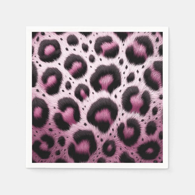 Pink & Black Leopard Fur Animal Print Spots  Napkin (Front)