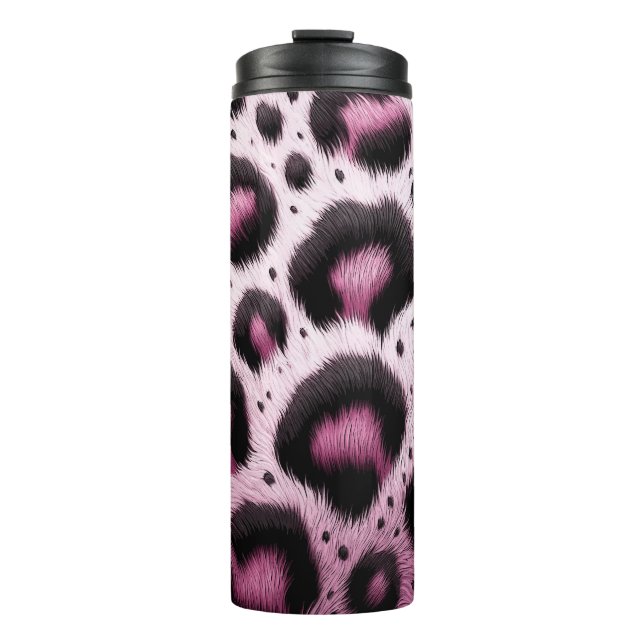 Pink & Black Leopard Fur Animal Print Spots  Thermal Tumbler (Front)