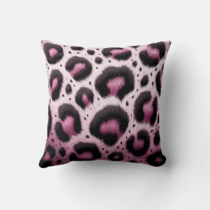 Pink & Black Leopard Fur Animal Print Spots  Throw Pillow