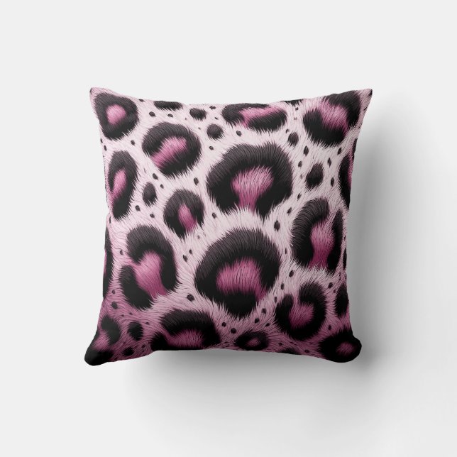 Pink & Black Leopard Fur Animal Print Spots  Throw Pillow (Back)