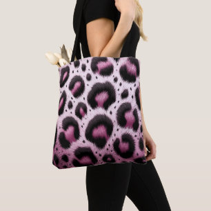 Pink & Black Leopard Fur Animal Print Spots  Tote Bag