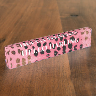 Pink Black Leopard Print Abstract Nameplate