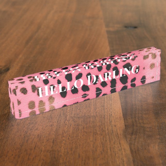 Pink Black Leopard Print Abstract Nameplate (Side)